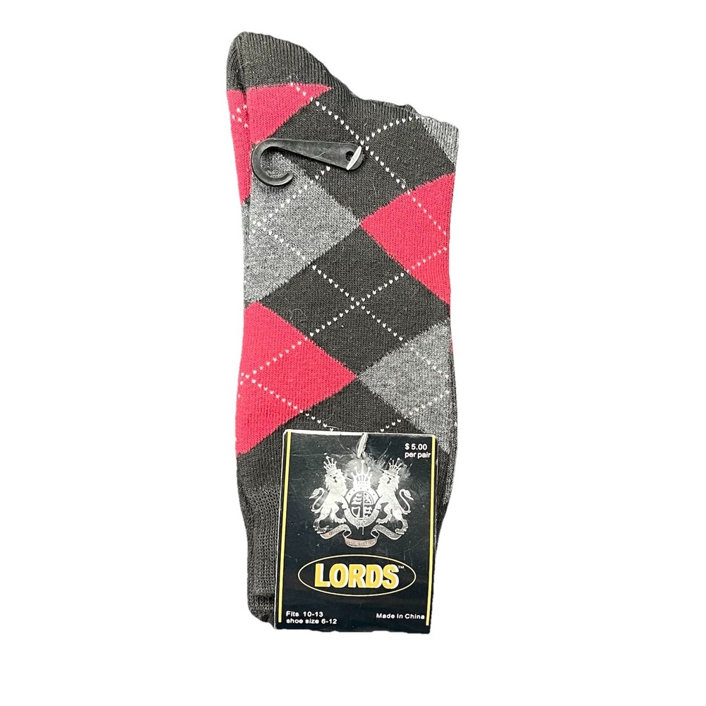 Lords Argyl Socks 10-13 Red Black‎ Gray Men's